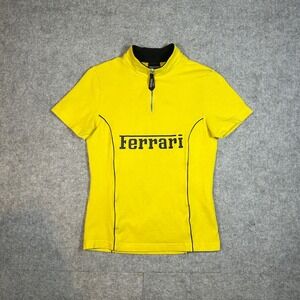 vintage Ferrari 1/4 Shirt Womens 2 Yellow Short Sleeve Racing Gorpcore Y2K 2000